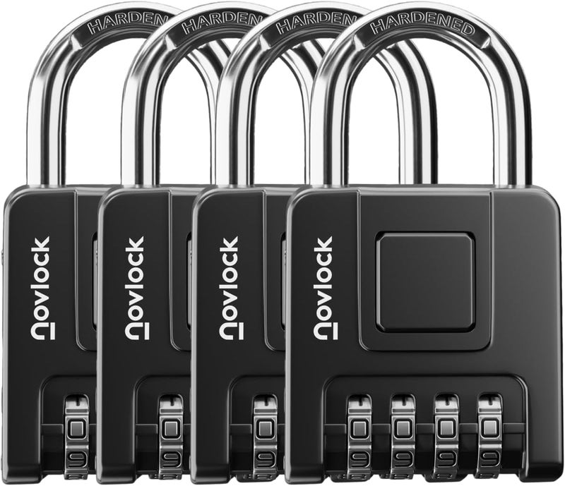 NovLock Combination Locks for Outdoor & Indoor | Heavy Duty, Weatherproof, 4-Digit Security | Padlock for Lockers, Gates, Fences, Sheds, Storage | 4-Pack, Black - Image 1